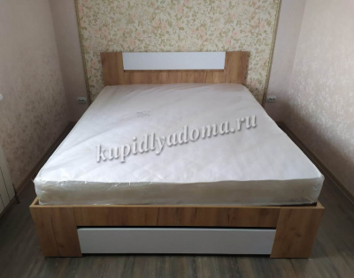 Кровать Ламия КР 061 1.6 с настилом и 2 ящиками (Дуб Крафт золотой/Белый бриллиант)