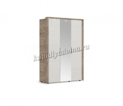 Шкаф Джулия 3-х дверный с зеркалом (Дуб крафт серый/Белый глянец)
